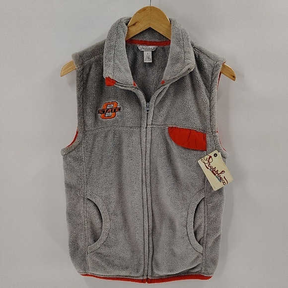 Pressbox Zip Up Vest Size Large Gray OSU Cowboys Oklahoma State Velour NWT - Picture 1 of 6